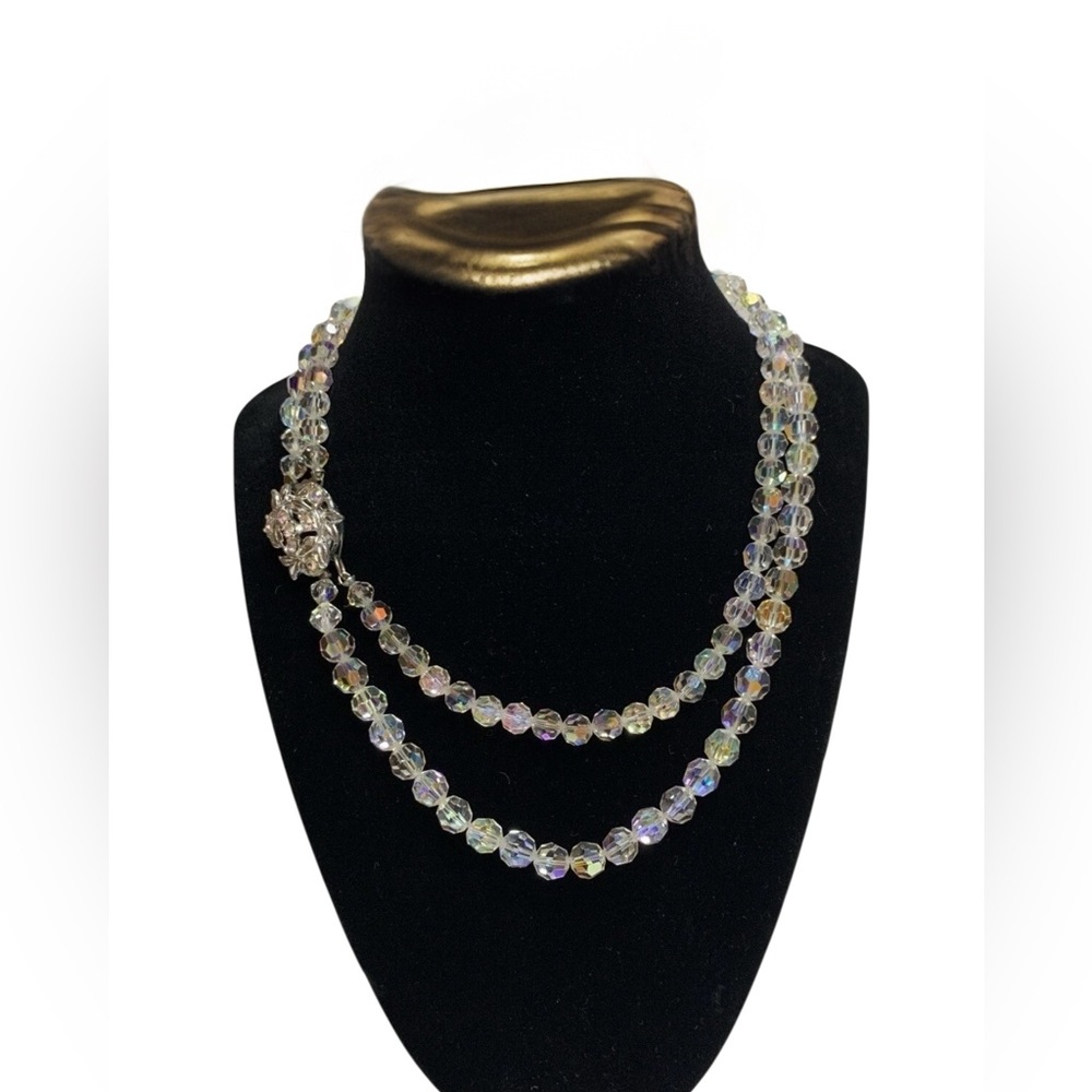Vintage Bogoff Aurora Borealis 2-Strand Crystal Beaded Necklace Original Box